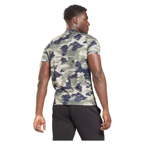 Reebok Size XL Navy Gray Camo Print Short Sleeve Men's Athletic Workout Tee - Picture 2 of 8